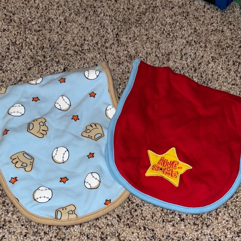 Kids Baseball Themed Bib Set - Blue and Red